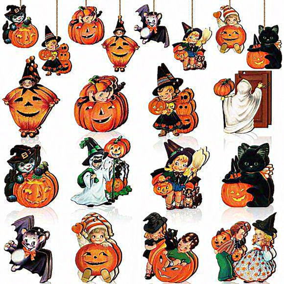 24 Pcs Multicoloed Ornaments Wooden for Tree Pumpkin Retro Halloween Dec… - Picture 1 of 6